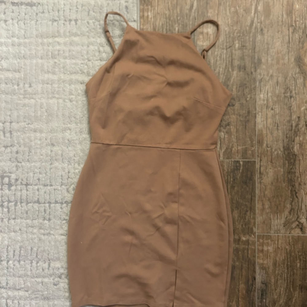Elegant Tan Sleeveless Dress for sale
